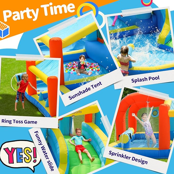 Inflatable Water Slide,Bounce House for Kids Backyard,Inflatable Water Park with Splash Pool,Jump House with Waterslide,Bouncy Castle for Wet and Dry