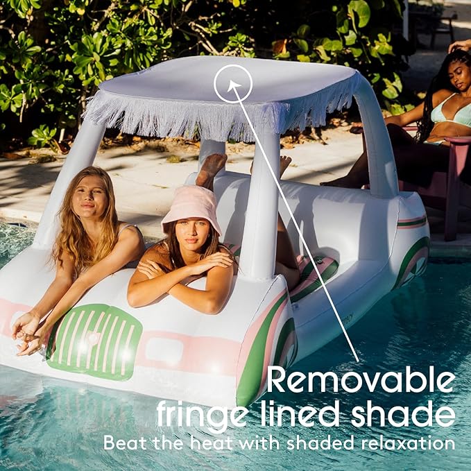 FUNBOY Giant Inflatable Luxury Golf Cart Pool Float, Two Cup Holders, Removable Fringe Shade, Float for Summer Pool Party and Entertainment