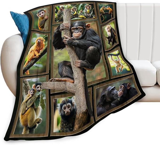 Monkey Blanket Chimpanzee Animal Throw Blankets Gifts for Girls Boys Kids Monkey Lover Soft Cozy Fleece Plush for Couch Sofa Bed 60"x50"