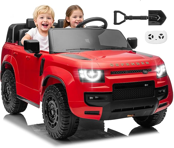 24V Licensed Land Rover 2 Seater Ride on Car for Kids, Battery Powered Electric Car Ride on Vehicle with Parent Remote Control, LED Light, Spring Suspension, Suitable for Aged 3-8, Red
