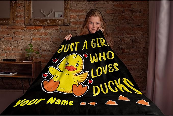 Girl Loves Ducks Custom Throw Blanket with Your Text Personalized Blankets Best Gifts for Family, Friends 40"x30" Extra Small for Pets