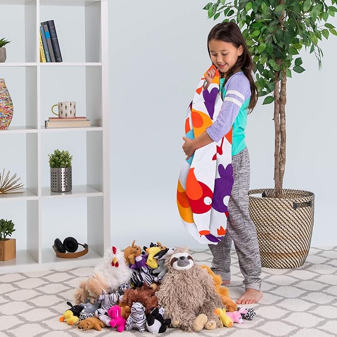 Posh Creations Stuffable Kids Stuffed Animal Storage Bean Bag Chair Cover - Childrens Toy Organizer Medium 27" - Canvas Birds on White