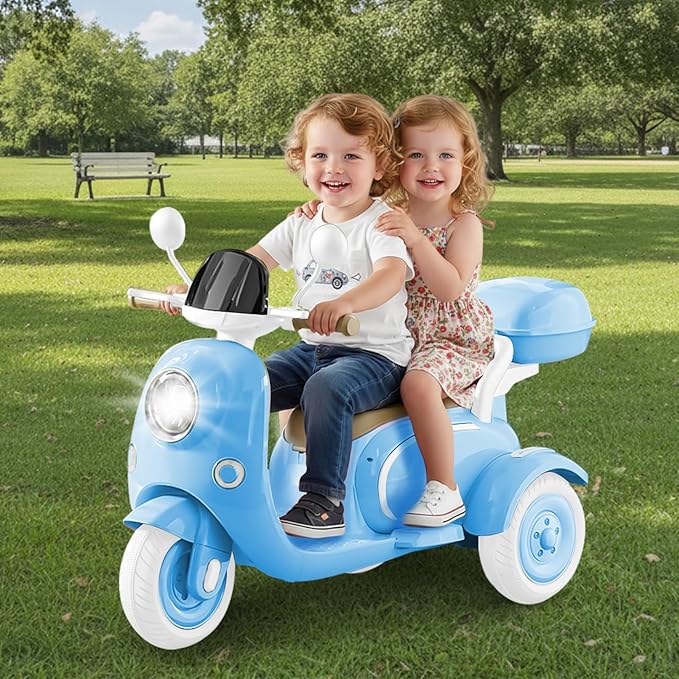 HEIMILI Kids Electric Motorcycle,Electric Scooter for 3 Year Old, Girls Toy, 3-Wheel 12V Ride On Scooter for Kids with Storage Compartments, Motorcycle for Girls (Blue)