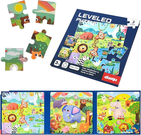 ASTARON Magnetic Puzzles for Toddlers, 16-20-25 Pieces Animal Learning Magnet Puzzle for Road Trip, Educational Travel Toys Car Plane Activities for Kids, Kids Birthday Gifts