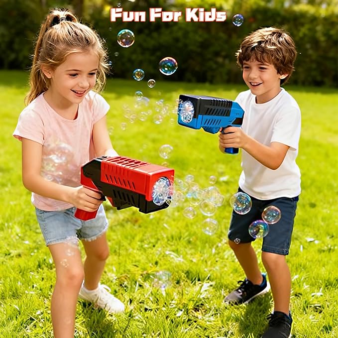 SHCKE 2 Pack Bubble Guns with Lights, Bubble Gun for Kids, Built-in Bubble Tank & One-Hand Flip Lid, Bubble Blaster for Parties, Wedding, Camping, Birthday Gifts, Christmas
