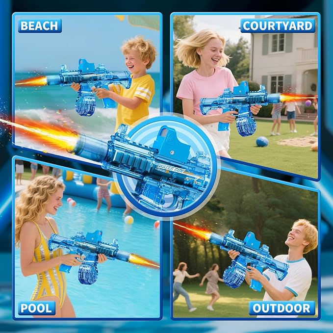 Electric Water Guns for Kids Adults, Transparent Automatic Squirt Guns, Summer Outdoor Beach Swimming Pool Party Toys (Blue)