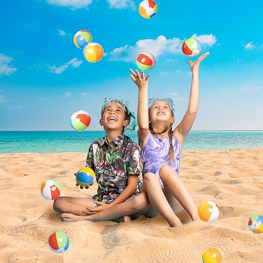 Top Race Mini Beach Balls Bulk - 5 Inch Inflatable Balls for Summer Party, Ocean Party Decorations, Pool Toys for Kids - Set of 25 Rainbow Beach Ball for Birthdays, Vacation, Pool, Hawaiian Parties