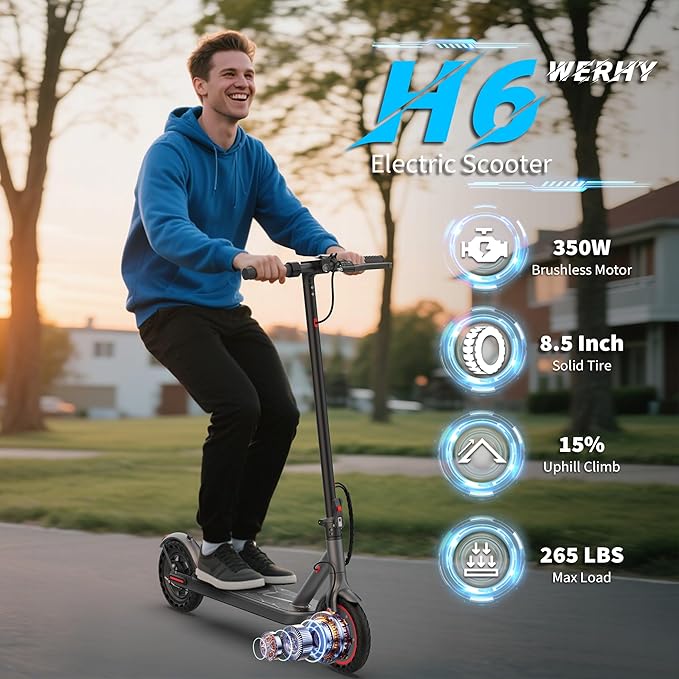 WERHY Electric Scooter, 350W/500W Motor, Top Speed 19/22 mph, Max 16/23/25/28Miles Ranges, Foldable E Scooter for Adults