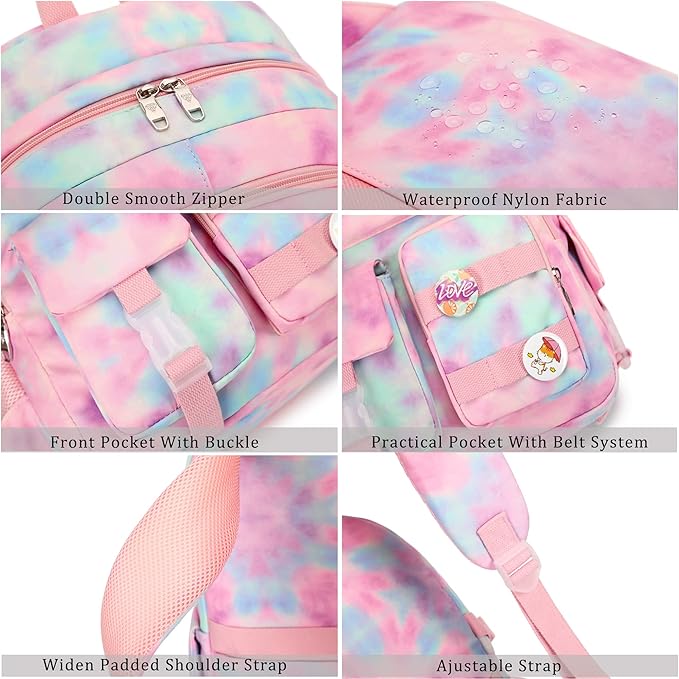 Hidds Laptop Backpacks 16 Inch School Bag College Backpack Anti Theft Travel Casual Daypack Bags Cute Bookbags Large Colorfull Carry on Back Pack for Teens Girls Women Students (Tie-Dye Pink)