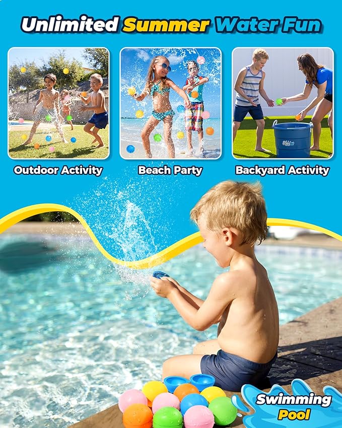 SOPPYCID 10PCS Reusable Water Balloons Quick Fill for Kids, Refillable Magnetic Water Balloons for Pool & Beach, Water Ball Toys for Summer Outdoor Games, Outside Activities