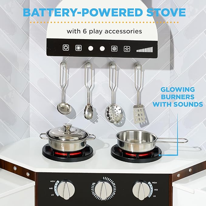 Best Choice Products Pretend Play Corner Kitchen, Ultimate Interactive Wooden Kids Playset w/Lights & Sounds, Ice Maker, Hood - Espresso