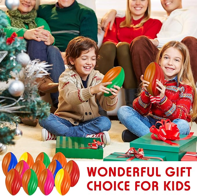 Jerify 12 Pcs Mini Footballs for Kids Spiral Foam Football Bulk 5 Inch Soft Small Waterproof Foam Ball Sports Birthday Toddler Football for Indoor and Outdoor Game(Festive Color)