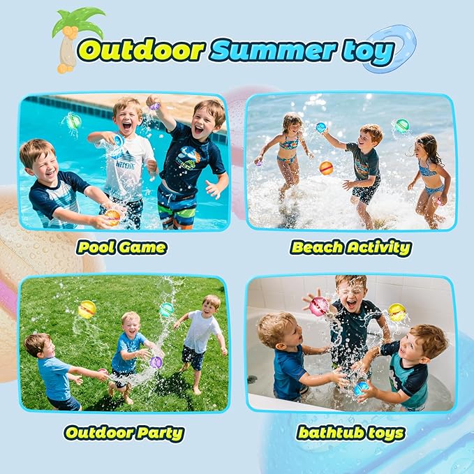 【16 Pack】Upgade Reusable Water Balloons, Pool Beach Water Toys for Boys and Girls, Outdoor Summer Toys for Kids, Magnetic Water Ball for Outdoor Activities (Multicolor, 16PCS)