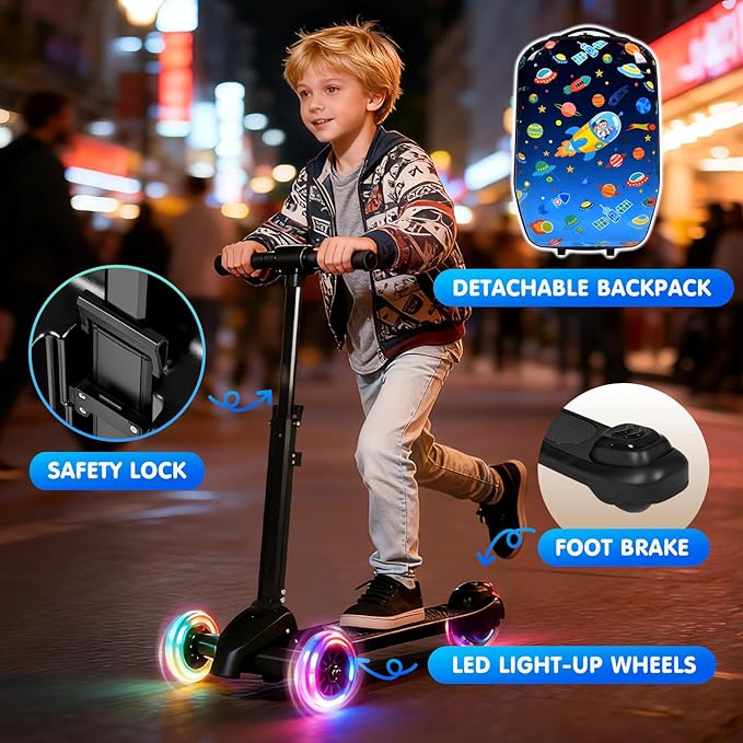 smilesun 4-in-1 Detachable Scooter Luggage for Kids & Teens, Foldable Hardside Ride On Suitcase with Wheels, Stylish and Safe Design(Navy Blue)