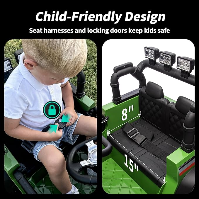 4WD Kids Ride on Car Truck, 12V 7Ah Kids Electric Vehicles Car Ride on Toy for Toddlers 3-5 with Remote Control - Green