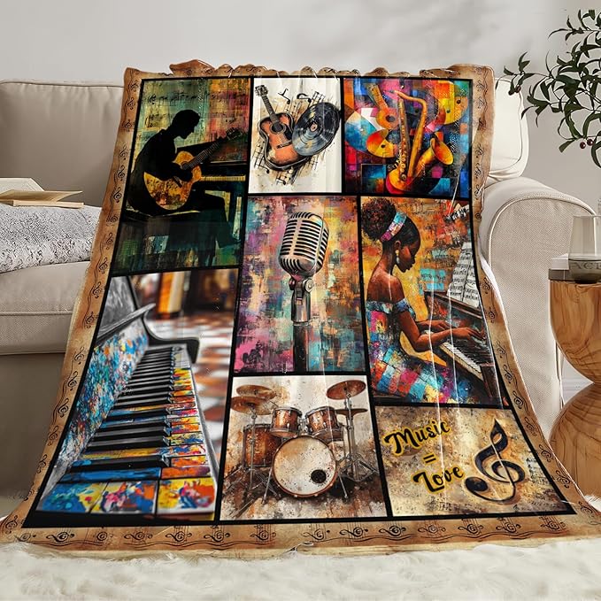 Music Lover Blanket for Women Girls, Musical Instruments Note Flannel Throw Blanket, Cozy Fleece Soft Stuff Blankets Gift for Couch Sofa Bed 50" x 40"