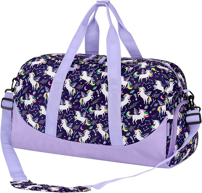 Choco Mocha Duffle Bag Kids Girls - Space Unicorn Weekender Overnight Bags for Girl Ages 9-12, Purple
