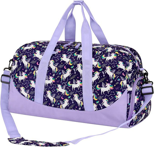 Choco Mocha Duffle Bag Kids Girls - Space Unicorn Weekender Overnight Bags for Girl Ages 9-12, Purple