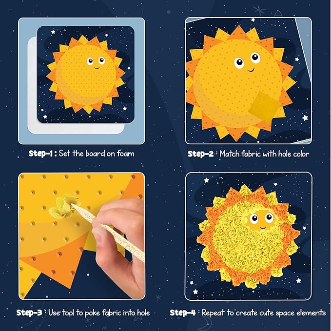 jackinthebox Poke Poke Art for Kids – Space Theme, Mess-Free Fabric Art and Craft, Flower Pressing Kits, Gift for Kids, Toys for Girls and Boys Ages 4 5 6 7 8