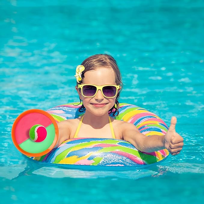 Outdoor Toys for Kids Ages 3-10-Toss and Catch Ball Set, Toss Games with 4 Orange Paddles 4 Sticky Balls, 1 Storage Bag, Paddle Ball Game for Kids/Family Boys Girl Gift