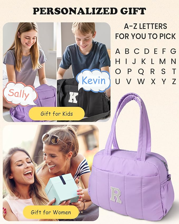 Gifts for Girls-Initial Duffle Bag, Carry On Bags for Women，Overnight Bag with Wet Pocket，Lightweight Travel Bags Personalized Gym Tote with Makeup Pouch