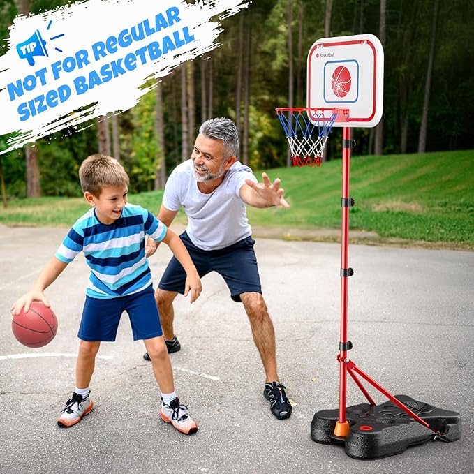 HopeRock 2 in 1 Kids Basketball Hoop and T Ball Set, Adjustable Basket Ball Stand,Hanging Tee Baseball for Toddlers Boys Girls Ages 2 3 4 5 6 7 8 Years Old, Outdoor Toys Gifts
