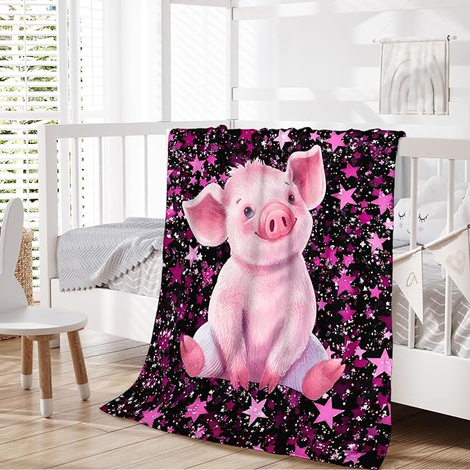 Pig Blanket Kids Blankets for Girls 1-3 Gift for Daughter Granddaughter, Pink Cozy 40 x 30 Inches Flannel Throws for Bed Living Room Chair