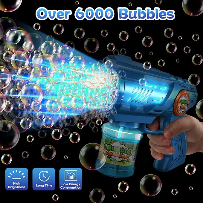 Zerhunt Bubble Gun Machine for Kids 4-8: Automatic 10-Hole Bubble Toys with Rich Bubbles & LED Light - Summer Outdoor Bubble Blaster Toy - 2PCS Bubble Blower