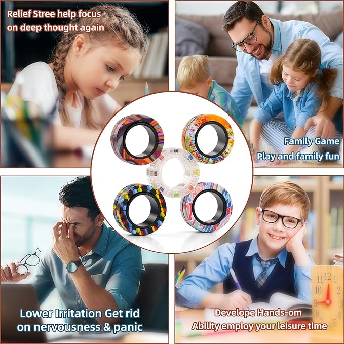 15Pcs Magnetic Adults Fidget Toys Rings,Stocking Stuffers for Kids 8-12