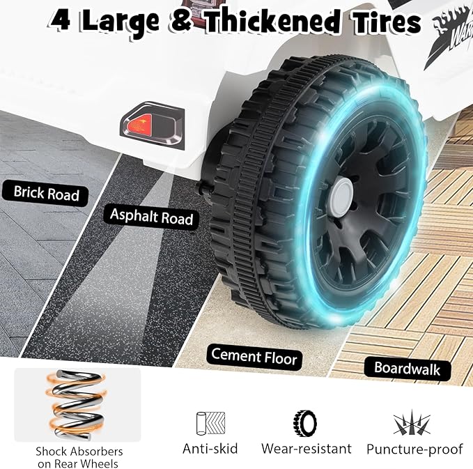 Costzon Kids Ride on Car Truck, 12V Electric Vehicle w/Foldable Mirrors, 3 Speeds, LED Lights, Music & Horn, Ride on Toys Remote Control Car for Toddlers, Boys & Girls (White,34" × 23" × 21")