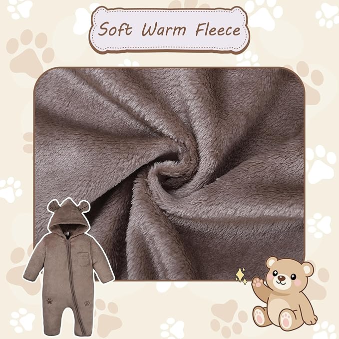 Newborn Snowsuit Baby Boy Bear Outfit Infant Girls Fleece Warm Jumpsuit Romper Winter Hooded Clothes
