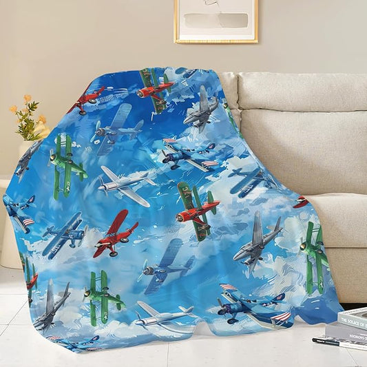 Airplane Blanket Cute Aircraft Plane Throw Blanket Gifts for Girls Women Kids Boys Adults Men Super Soft Cozy Plush Fluffy Fuzzy Fleece Blanket Home Decor 50''X60''