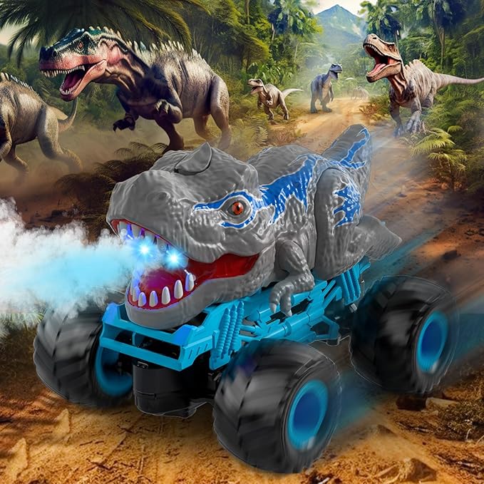 Bennol Remote Control Dinosaur Car for Boys Kids, 2.4Ghz RC Dinosaur Truck for Toddlers, Electric Hobby RC Car Toys with Light & Sound Spray Birthday for 3 4 5 6 7 8 Year olds Kids Boys