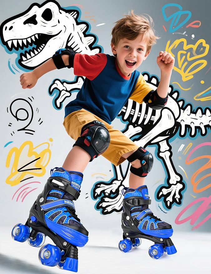 NEMONE Roller Skates for Boys Kids Ages 4-6 5-8 6-12 8-12 with 4 Sizes Adjustable Light up Wheels, Todder Beginner Rollerskates Indoor Outdoor Sports