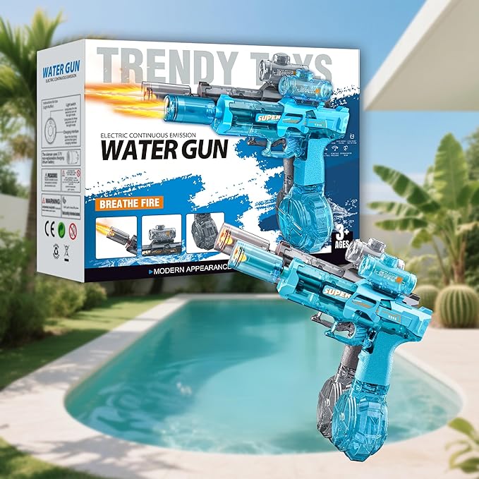 Electric Water Gun for Adults Kids, 2 Pack Automatic Squirt Watergun Pistol with Led Lights, Summer Outdoor Pool Beach Party Toys, Black and Blue