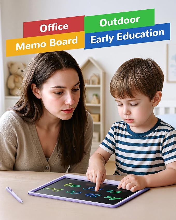 KOKODI LCD Writing Tablet, 12 Inch Colorful Toddler Doodle Board Drawing Tablet, Erasable Reusable Electronic Drawing Pads, Educational and Learning Toy for 3-6 Years Old Boy and Girls(Purple)