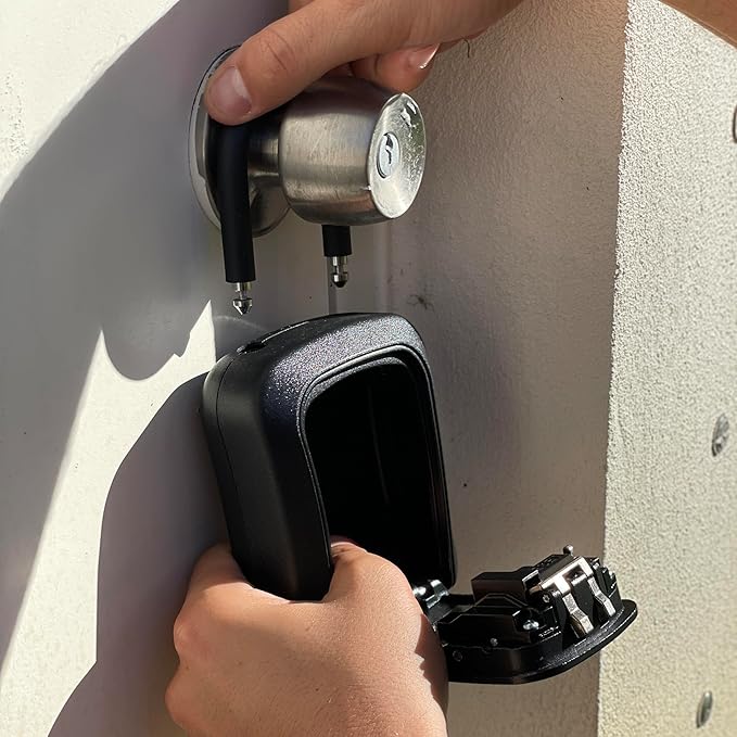 Iron Lock® Portable Key Lock Box and Wall Mounted with Removable Shackle Indoor Outdoor Waterproof 4 Digit Combination with Resettable Code with A B Switch Key Lockbox for Outside (Medium, Black)