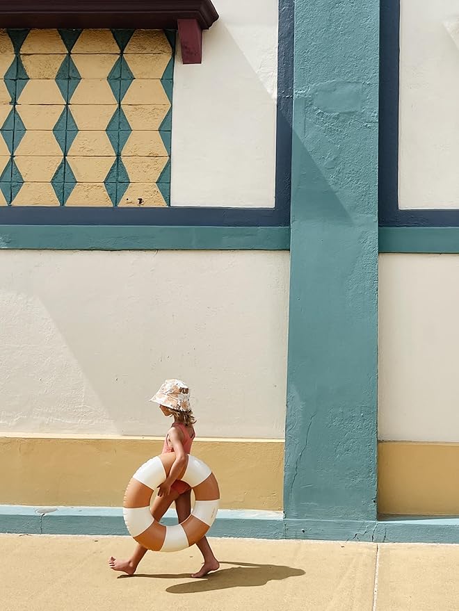 Petites-Pommes Pool Float for Kids & Toddlers - Durable Inner Tube, Handprinted Classic Striped Design Donut Floaties for Kids, Soft Comfort Seaming, Packable Floats for Travel, Light Brown, 24 inch