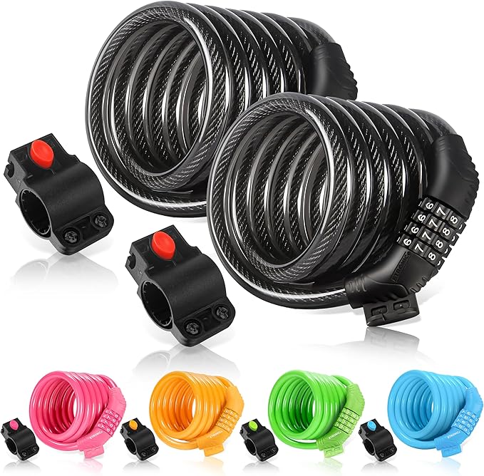 Etronic Bike Lock M6, Cable Lock 6 Feet Long Coiled Security Resettable Combo Combination Lock Bicycle Lock with Mounting Bracket