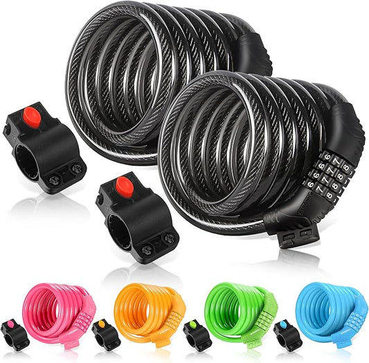 Etronic Bike Lock M6, Cable Lock 6 Feet Long Coiled Security Resettable Combo Combination Lock Bicycle Lock with Mounting Bracket