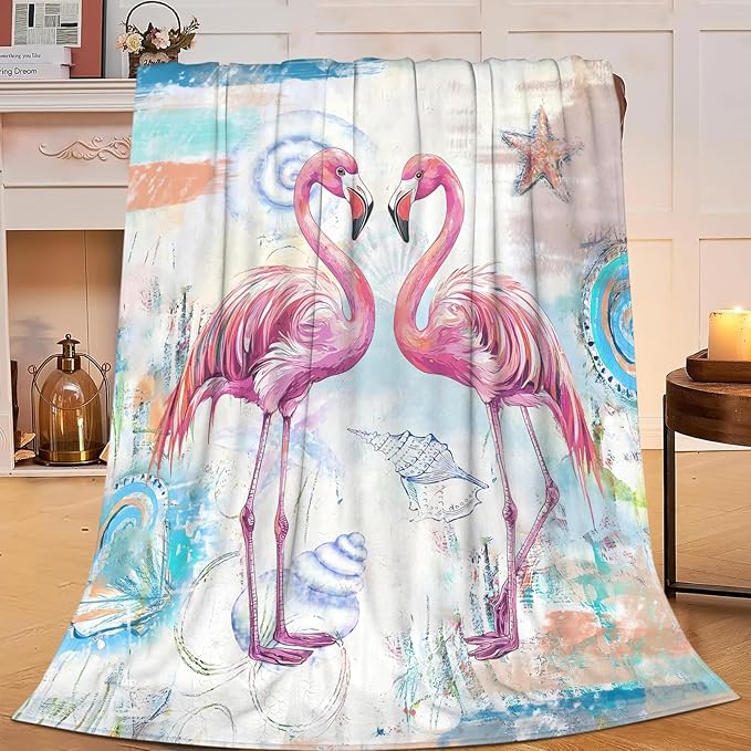Flamingo Blanket Gifts for Girls Boys Beach Throw Cozy Plush Fleece Flannel Lightweight Fuzzy Party Blankets for Women Men 80"X60"