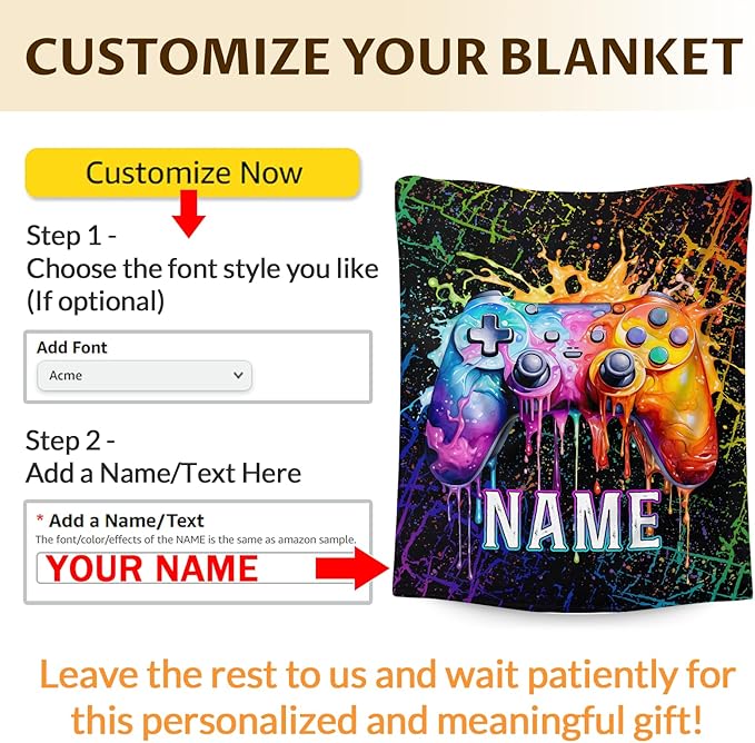 Custom Gamer Blankets for Boys - 50x40 Inches Small Gamer Themed Gifts - Black Gaming Flannel Throws Accessories Gifts for Game Lovers Players - Personalized Soft Cozy Plush Blankets for Couch, Sofa