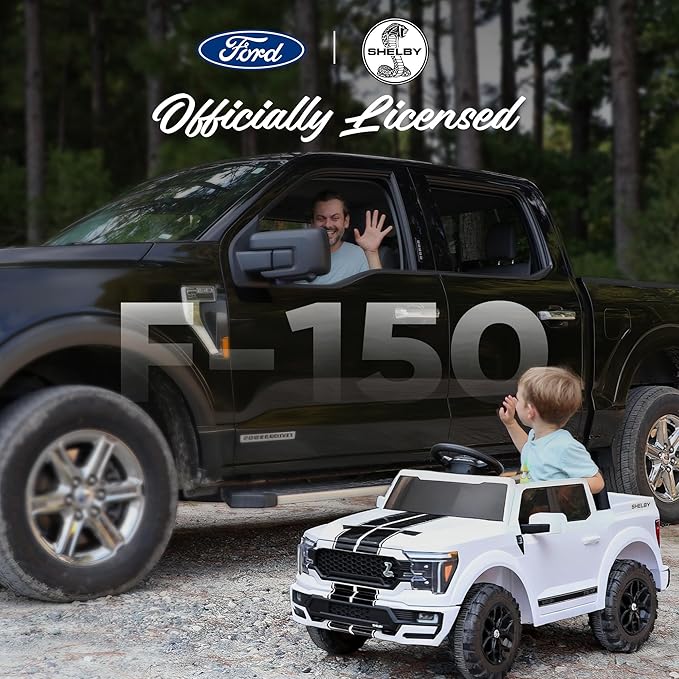 Licensed Ford Shelby F-150 Kids Ride on Car Truck, 12V Toddler Electric Car for Kids Ages 3-6 with Remote Control - White