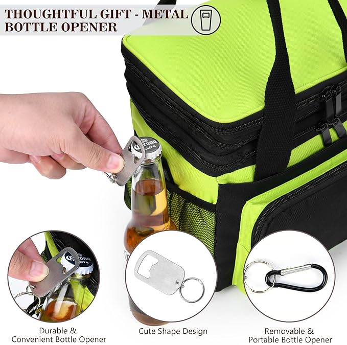 LOKASS Lunch Box for Women/Men-16L-Insulated Lunch Bag, Expandable Double-layer Leakproof Cooler Bag with Upgrade Adjustable Shoulder Strap Ideal for Work/Travel/Picnics（Neon Green）