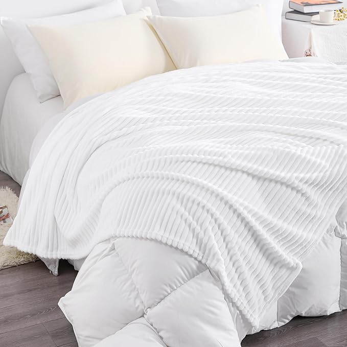 Ntbay Flannel Fleece Twin Blanket, Soft Lightweight Fuzzy Bed Blanket for Couch Sofa Bed All Seasons - White - 60 x 80 inches