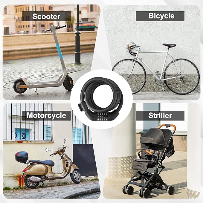 E Scooter Lock, Bike Combination Cable Locks Compatible with Xiaomi M365/Max/GXL/Ninebot/Segway/Motor/Bicycle Lock 4 ft Long/0.472In Scooter Anti-Theft Ideal 4 Digit/12 Steel Cable