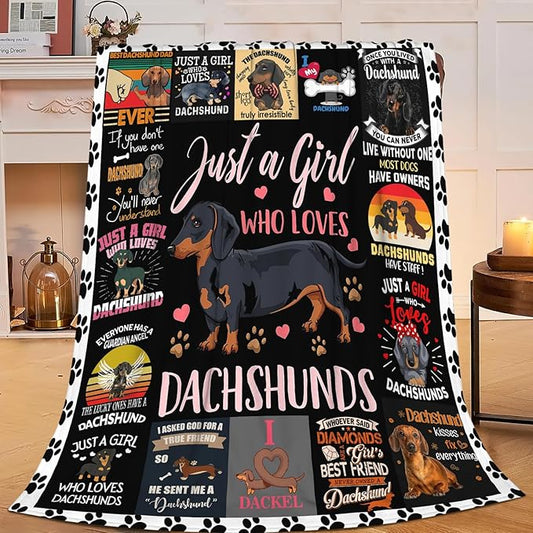 Dachshund Blanket Just A Girl Who Loves Dachshunds Weiner Dog Throw Blanket Gifts for Kids Girls Boys Adults Women Men Super Soft Cozy Plush Fluffy Fuzzy Fleece Blanket Decor 40''X50''