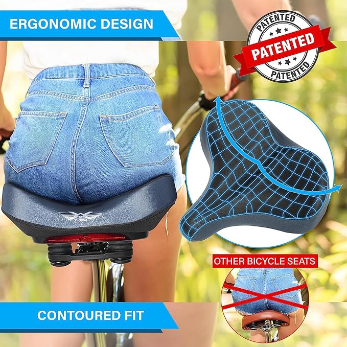 X WING New-Age Noseless Bike Seat Cushion for Men & Women - Extra Padding & Wide - Suitable for City, Electric, Stationary Bikes - Compatible with Peloton Bikes – Wide Winged Bike Seat with Cushion