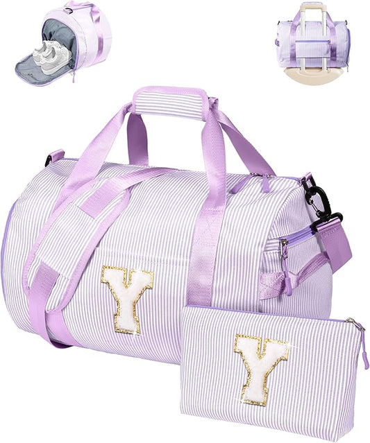 11 Year Old Girl Birthday Gifts, Girls Travel Duffle Bag, Kids Initial Overnight Duffel Bags with Shoe Compartment, Personalized Dance Bag with Cosmetic Pouch, Stocking Stuffers (Letter Y)