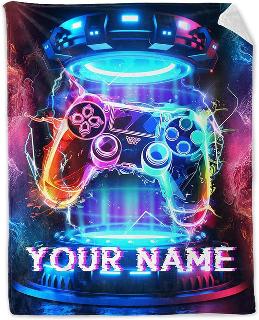 Custom Gamer Gifts for Boys 10-12 Years - Breathable Cozy Colorful Gaming Throw Blanket - 30" x 40" Inches for Room - Aesthetic Gamer Throws